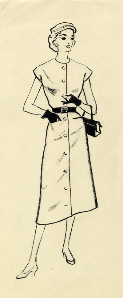 Donna in abito con cintura, c1950 da Shirley Markham
