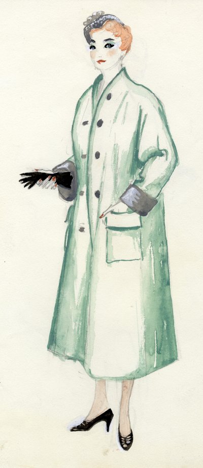 Donna in cappotto verde da Shirley Markham