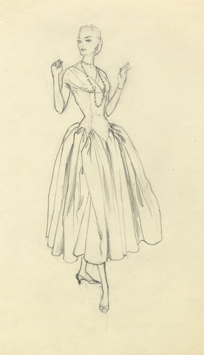 Donna in abito a vita stretta, c1952 da Shirley Markham