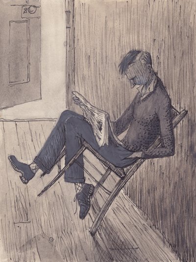 Giovane uomo che inclina la sedia contro un muro, 1952 da Shirley Markham