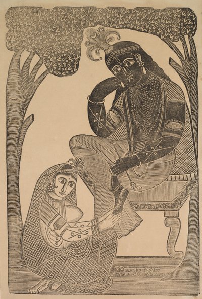 Radha che Accarezza i Piedi di Krishna da Shri Gobinda Chandra Roy