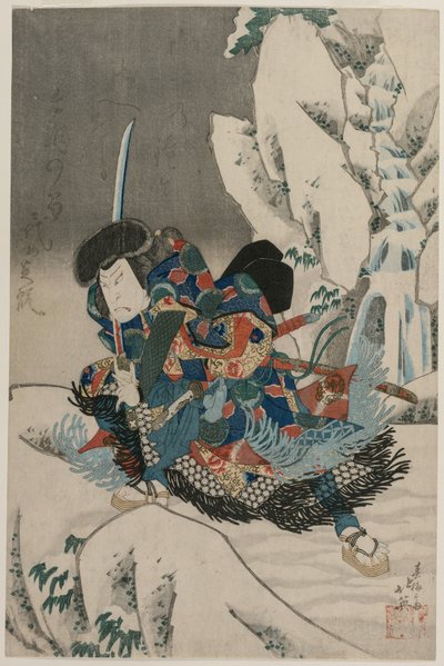 Nakamura Utaemon IV come guerriero nella neve da Shumbaisai Hokuei