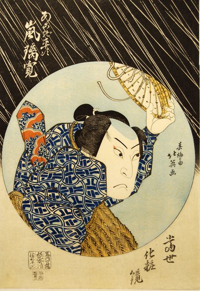 Attore Kabuki Arashi Rikan II come Akogi Heiji, dalla serie di stampe Tosei keshokagami da Shunbaisai Hokuei