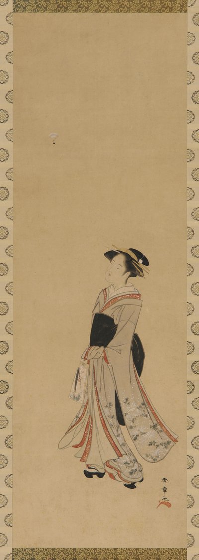 Una ragazza che gioca a volano, periodo Edo da Shunsho