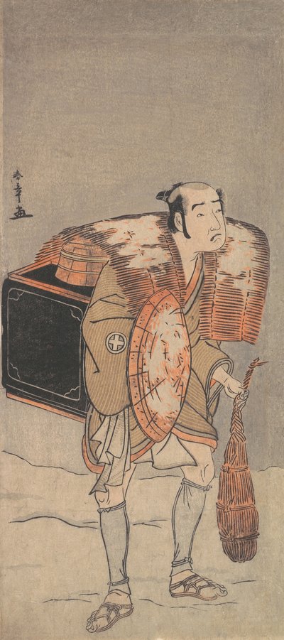 Otani Tomoemon come venditore ambulante che cammina nella neve, ca. 1778 da Shunsho