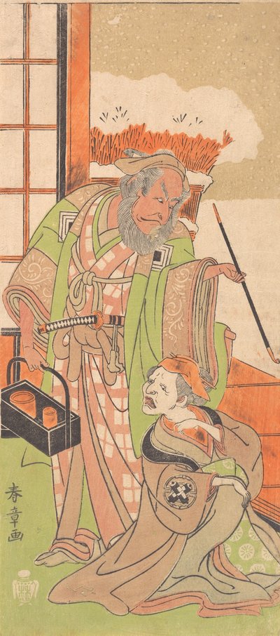 Scena del secondo atto del dramma Kawaranu Hana Sakae Hachinoki, 12° mese, 1769 da Shunsho
