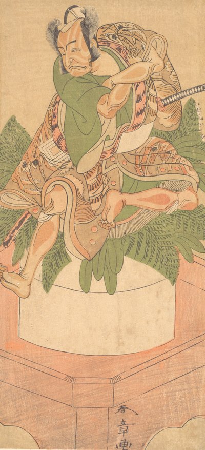 Il quarto Ichikawa Danjuro come servo Yakko seduto su una grande torta di Mochi da Shunsho