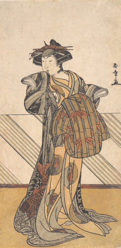 Il quarto Iwai Hanshiro come cortigiana vestita con un kimono rosa, ca. 1778 da Shunsho
