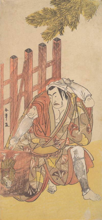 Il quarto Matsumoto Koshiro come fuorilegge che guarda un Ninsogaki di legno, ca. 1779-83 da Shunsho