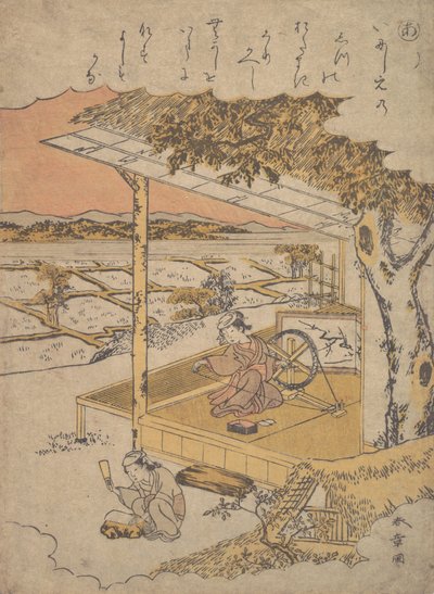 Donna sulla veranda, filatura, XVIII secolo da Shunsho