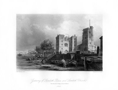 Palazzo e chiesa di Lambeth, Lambeth, 1850 da Shury and Son