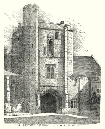 Il portale di Beaufort, S Cross Hospital (incisione) da Sidney Heath