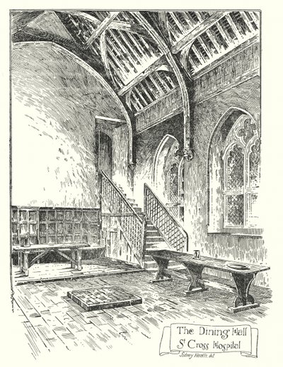 La sala da pranzo, ospedale di St Cross (incisione) da Sidney Heath