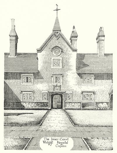 Il cortile interno, ospedale di Whitgift, Croydon (incisione) da Sidney Heath