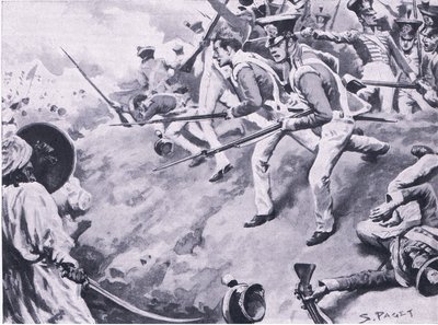 La Battaglia di Dubba, 24 marzo 1843, illustrazione da British Battles on Land and Sea, 1915 da Sidney Paget