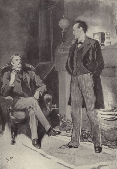 Poi si fermò accanto al fuoco: scena dal mistero di Sherlock Holmes Uno scandalo in Boemia, di Arthur Conan Doyle da Sidney Paget