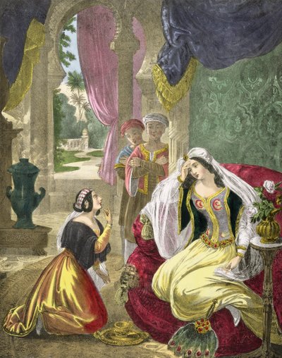 La giovane ebrea prigioniera che serviva la moglie di Naaman, da una Bibbia stampata da Edward Gover, 1870 da Siegfried Detler Bendixen
