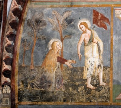 Noli me tangere (Non toccarmi). Affresco della scuola di Siena. XIV secolo. Chiesa Superiore. Monastero di San Benedetto (Sacro Speco), Subiaco (Roma), Italia da Sienese School