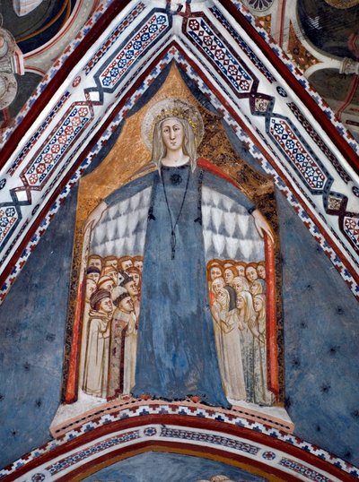 Rappresentazione della Vergine Maria Madre della Chiesa. Affresco della Cappella della Vergine realizzato dalla Scuola di Siena del XIV secolo - Monastero di San Benedetto (Sacro Speco), Subiaco (Roma), Italia da Sienese School