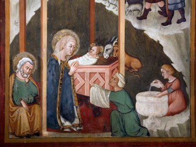 La Natività (affresco della scuola di Siena, XIV secolo, Cappella della Vergine, Monastero di San Benedetto) da Sienese School