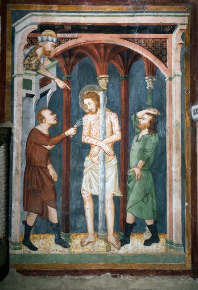 La flagellazione (affresco della scuola di Siena, XIV secolo, Chiesa Superiore, Monastero di San Benedetto) da Sienese School