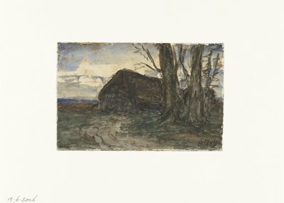 Ovile vicino agli alberi al tramonto da Sientje Mesdag van Houten