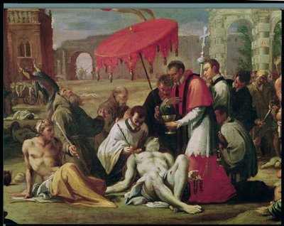 San Carlo Borromeo (1538-84) che amministra il sacramento alle vittime della peste nel 1576 (dettaglio) da Sigismondo Caula