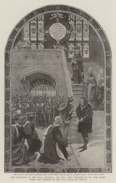 La decorazione della Royal Exchange, il nuovo pannello presentato dal signor Carl Meyer, svelato dal sindaco lunedì da Sigismund Christian Hubert Goetze
