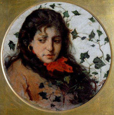 Edera (ritratto di una giovane donna con espressione malinconica, circondata da foglie di edera) da Silvestro Lega