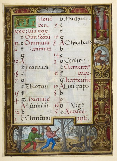 Pagina del calendario per novembre, illustrazione da 