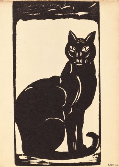 Gatto nero (stampa su blocco di legno) da Simon Albert Bussy