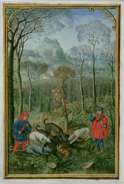 Dicembre: uccisione del cinghiale, da un Libro d
