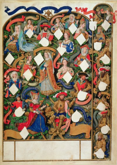 Add Ms 12531 f.10 Albero genealogico di Giovanni di Gaunt da Simon Bening