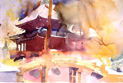 Ponte di Chion a Kyoto, 2000 (acquerello) da Simon Fletcher