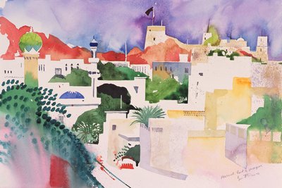 Forte di Muscat e moschee, 2004 (acquerello su carta) da Simon Fletcher