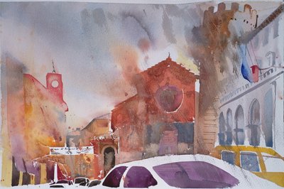 Orvieto Piazza, Italy 2002 (watercolour) da Simon Fletcher