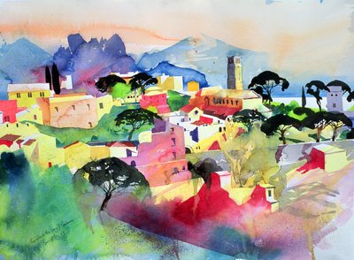 Ravello e la baia di Salerno, 2003 (acquerello su carta) da Simon Fletcher