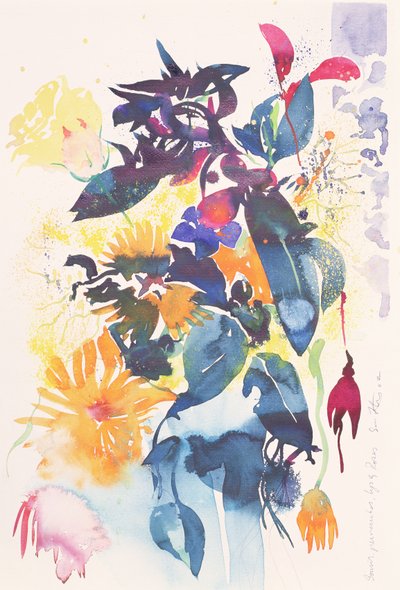 Calendule, pervinca, giglio, rosa, 2002 (acquerello) da Simon Fletcher