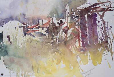 Villaggio invernale ed erbe, Francia, 2008 (acquerello) da Simon Fletcher