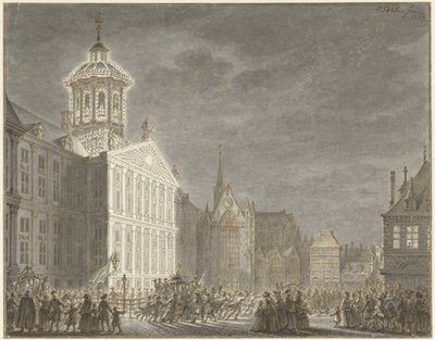 Illuminazione del municipio per Guglielmo V e Guglielmina di Prussia, 1768 da Simon Fokke