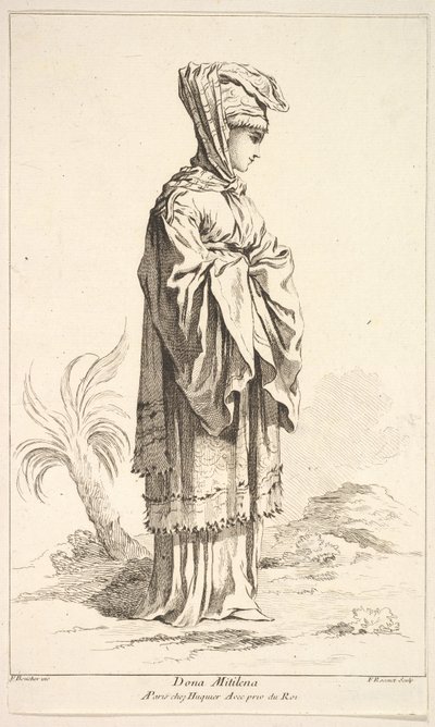 Dona Mitilena, da Recueil de diverses figures straniere Inventate da F. Bouche da Simon Francois Ravenet