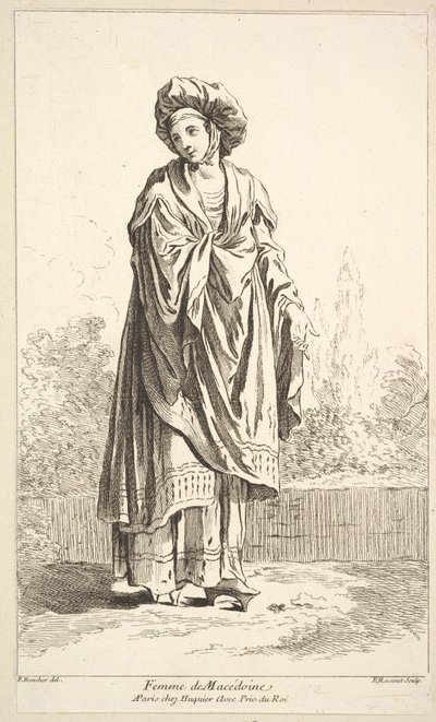 Donna di Macedonia, da Recueil de diverses figures étrangères inventate da F. B. da Simon Francois Ravenet
