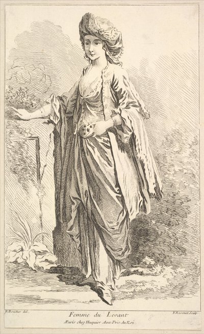 Donna del Levante, da Recueil de diverses figures étrangeres inventées par F. Bouc..., XVIII secolo da Simon Francois Ravenet