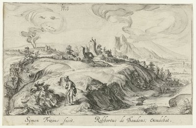 Paesaggio montano con due figure (serie di paesaggi montani) da Simon Frisius