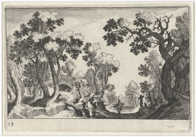 Paesaggio boschivo con contadini da Simon Frisius