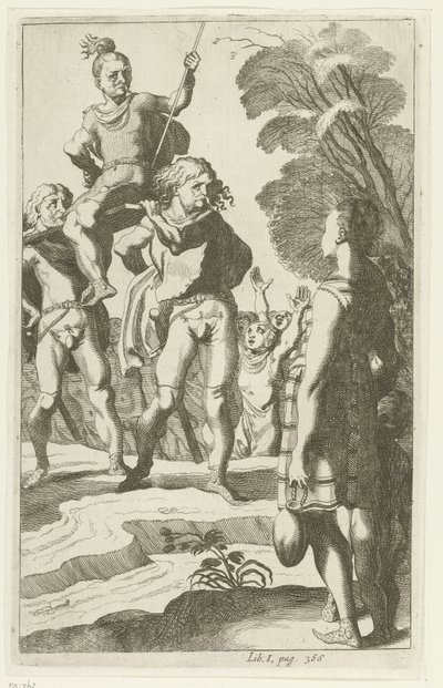 Brinio innalzato su uno scudo da Simon Frisius