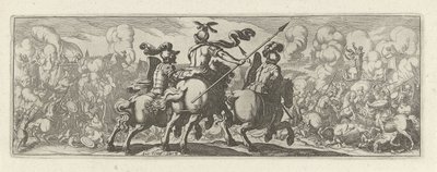 Tre cavalieri in una battaglia con elefanti (Cavalleria) da Simon Frisius