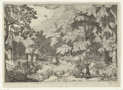 Veduta di un bosco con il Castello di Loenersloot da Simon Frisius