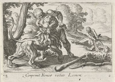 Ercole in lotta con il leone di Nemea da Simon Frisius