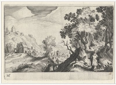 Paesaggio collinare con il Buon Samaritano da Simon Frisius
